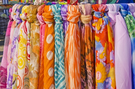 Multicolor shawls and scarves.